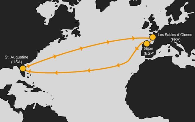 Fipofix’s route across the Atlantic - the winds dictate that it will be shorter on the return journey ©  SW